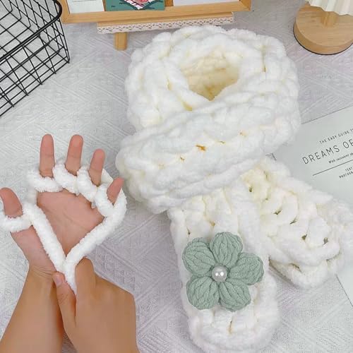 Image of 8 Pack Jumbo Chunky Yarn for Crocheting, Thick Fluffy Chunky Chenille Yarn for Hand Knitting, Soft Plush Yarn for Blanket, Home Decor and Pet Bed, Cream