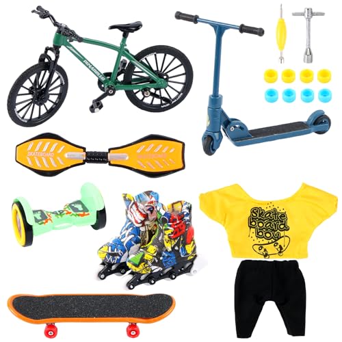 LALASTYLE Mini Finger Skateboard Set Mini Finger Bike Skateboard Scooter Vitality Board Balance bike Ice skates Finger Trousers Accessories Party Favors for Skateboarding Enthusiasts