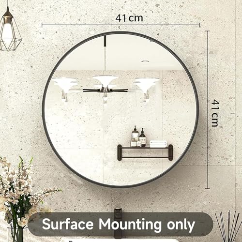 Image of iSTAR Round Bathroom Mirror Cabinet with Storage, HD Silver-Coated Wall Mounted Mirror with Shelves for Bathroom & Washroom (Black)