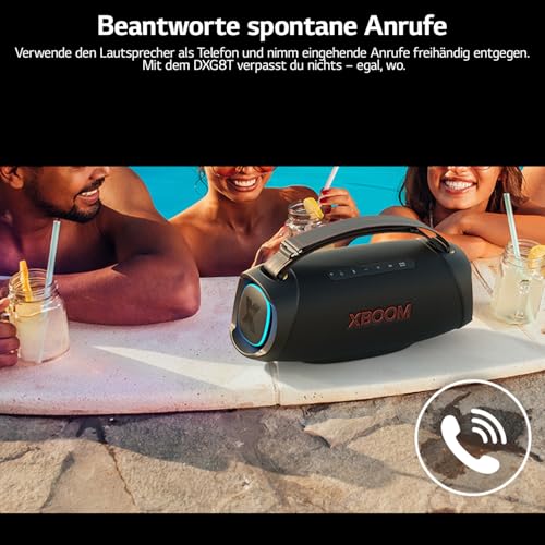 LG XBOOM Go DXG8T, tragbarer Bluetooth-Lautsprecher (120W, Google Assistant, Siri, Beleuchtung), Schwarz