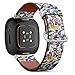 CJBROES Replacement Leather Watch Band, Compatible with Fitbit Versa 3 and Fitbit Sense of Wristband Bracelet Accessory - Leaves Watercolor