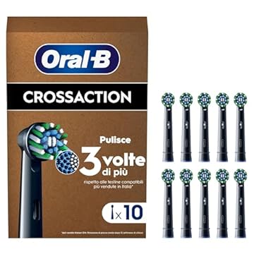 Oral-B Testine Di Ricambio Pro Cross Action Black per Spazzolino Elettrico Ricaricabile Oral-B PRO, Confezione da 10 Testine di Ricambio Nere con Indicatore di Utilizzo