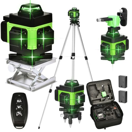 Kreuzlinienlaser 4 x 360° 16 Linien Laser, Fadenkreuz-Laser Wasserwaage, Bau Fadenkreuz Laser Wasserwaage, automatische Nivellierung, mit 2x2400 mAh Batterien