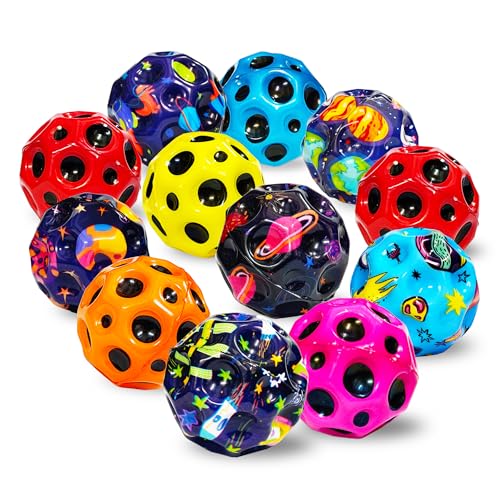 Image of VGRASSP Super Bouncy Rubber Moon Ball Toy for Kids and Adults with Craters - High Bounce, Textured Grip, Perfect for Playtime Fun - Return Gift Foam Ball (Pack of 12) Multicolor