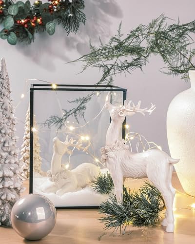 DN DECONATION Weihnachtsdeko Hirsch Figuren, Weiße Weihnachtsrentier Statue – Ansicht 2