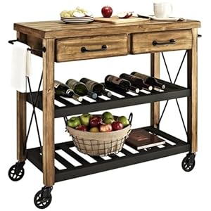 Pemberly Row Industrial Wood Rack Kitchen Cart in NaturalBlack