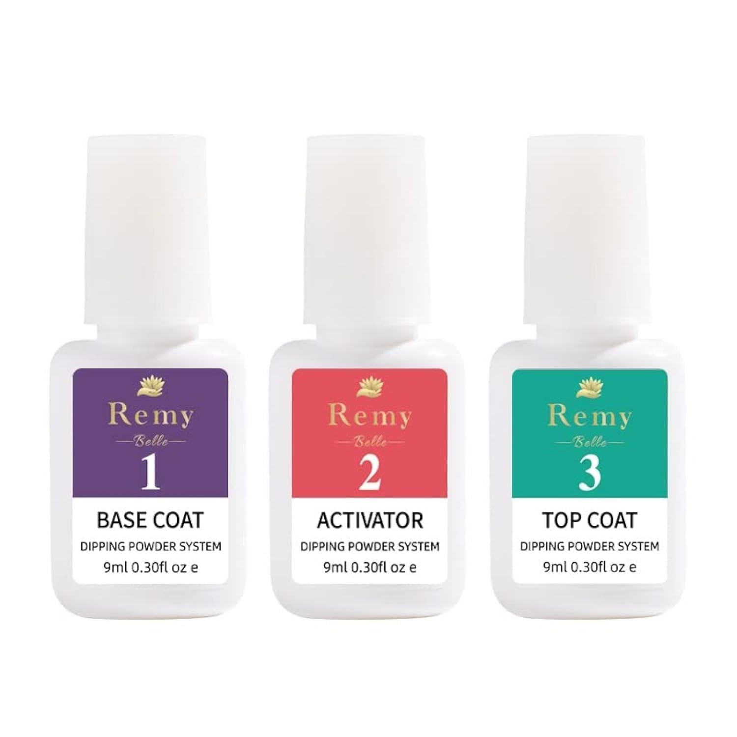 Remy Belle Dip Powder Set of 3Pcs Base Coat, Top Coat and Activator,15ml