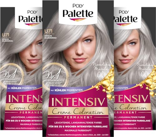 SCHWARZKOPF POLY PALETTE Intensiv Creme Coloration, Haarfarbe U71 Kühles Silbergrau, 3er Pack (3 x 115 ml)