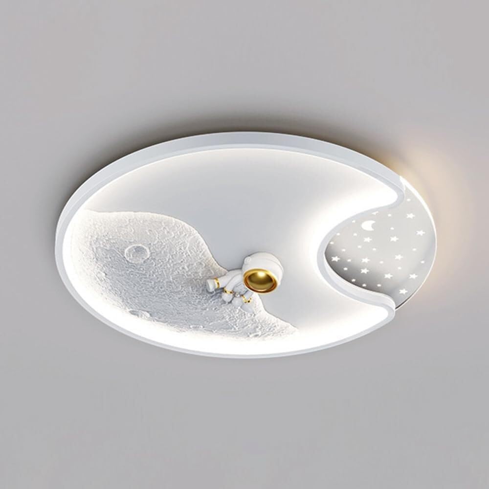 15.7" Astronaut LED Ceiling Light, Dimmable Flush Mount Ceiling Lighting Fixtures with Remote Control, Creative Cartoon Moon Ceiling Lamp for Kid's Room, Bedroom, Amusement Room (65cm)