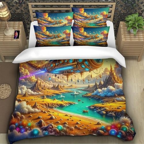 Ensemble de lit microfibre avec fermeture éclair cachée 140x200 imprimé steampunk 3D - 2