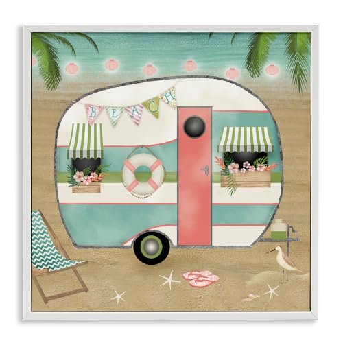 Festive Coastal Trailer Beach Charm, 12 x 12 Inch Framed Giclée Print