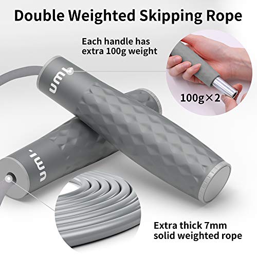 Umi Cuerda de saltar con peso de 7 mm de grosor, asas ajustables, cuerda de saltar pesada para ejercicios de fitness, quema de grasa, adultos - Imagen 5
