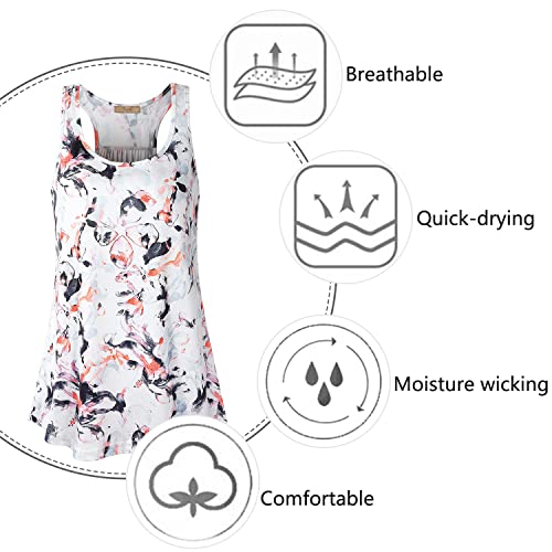 Yoga Top For Women Loose Fit Ladies Workout Tops Gym Racerback Tanks Plus Size Athletic Sleeveless Tunics Tennis Shirts Work Out Shirts White Floral X-Large #TOP3