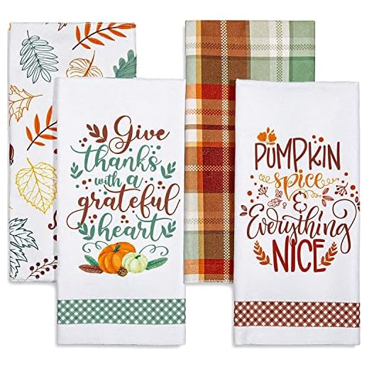 Whaline Fall Kitchen Towel Autumn Leaves Green Brown Plaids Dish Towel Retro Thanksgiving Fall Harvest Tea Towel Hand Drying Cloth Towel for Autumn Holiday Kitchen Cooking Baking, 4 Pack, 28 x 18 Inch