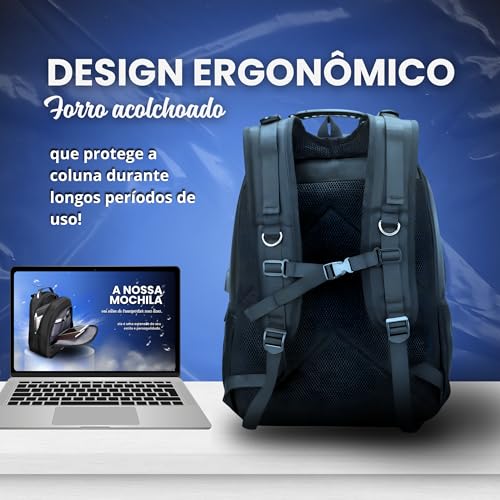 Mochila Anti Furto Unissex para Notebook - Reforçada, Impermeável, Executiva, Alça com Cabo de Aço,