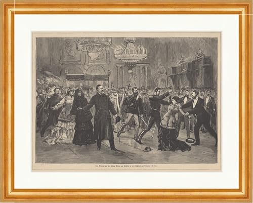 Gravure Assassinat du roi Milan de Serbie E 18259 cadre bois