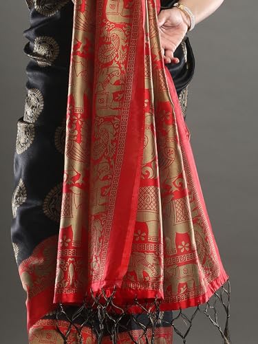 Image of AKHILAM Women's Art Silk Animal Print Saree With Unstitched Blouse Piece(Black APHALSP100D SNK)