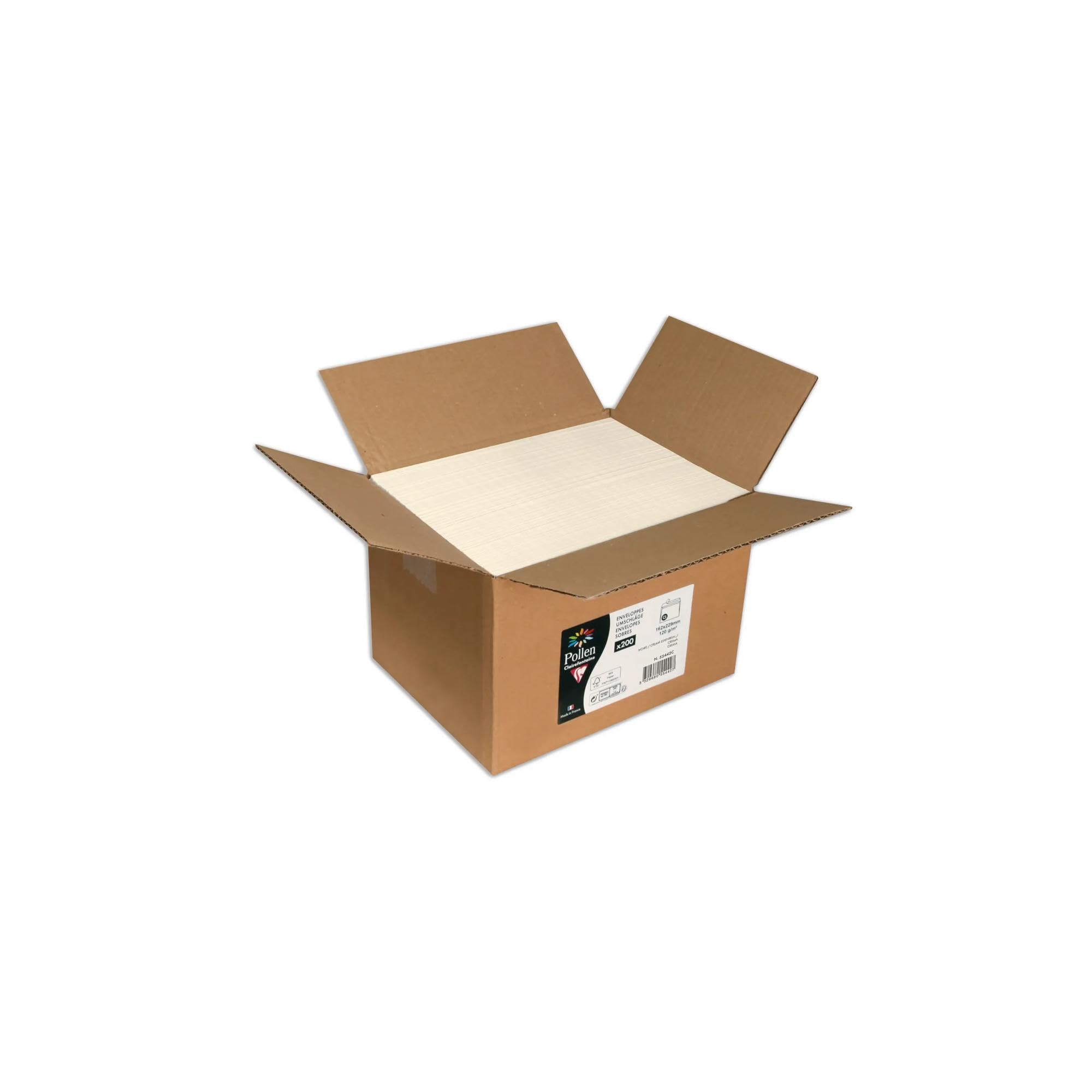 Clairefontaine 55442 C caja de 200 sobres Pollen 16,2 x 22,9 cm) marfil