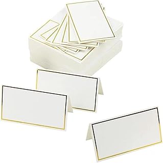 50Pcs Table Place Cards Wedding Name Cards with Gold Foil Border White Blank Small Tent Card for Table Setting Wedding Birthday Dinner Party (Gold)