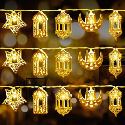 Mexllex Ramadan Eid Mubarak String Light 10.3 Feet 20LEDs Muslim Ramadan String Lights Star Moon Fairy Light Decorations for Garden Party Home Bedroom NO Including Batteries