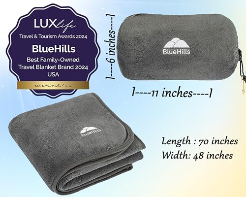مراجعة بطانية-وسادة السفر BlueHills: ناعمة وفاخرة مضغوطة بحزام حقائب 70×48 بوصة للرحلات الطويلة - الصورة 5