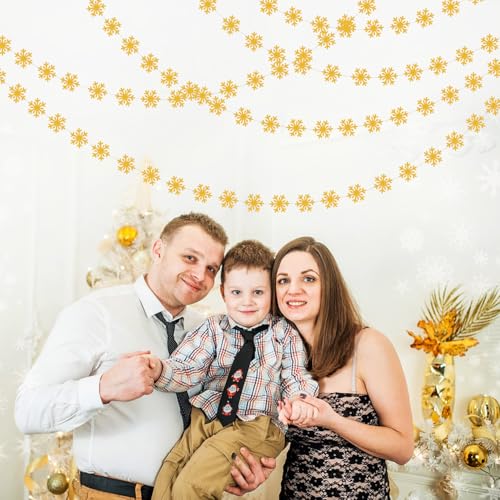 Image of Snowflake-Snow Gold Christmas Party-Decoration Garland - 52ft Winter Wonderland Frozen Ornaments Hanging Paper Streamers,New Years Birthday Baby Shower Bachelorette Wedding Ceiling Decor Hugfond