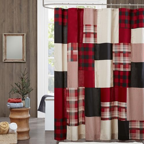 Woolrich Sunset Cotton Shower Curtain, Plaid Lodge/Cabin Shower Curtains for Bathroom, 72 X 72, Red