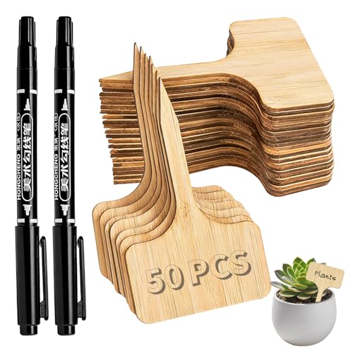 50 Pièces Étiquettes pour Plantes en Bambou - Étiquettes avec Marqueur - Etiquette Jardin Exterieur - Étiquettes de Potager Réutilisables pour Fleurs,...