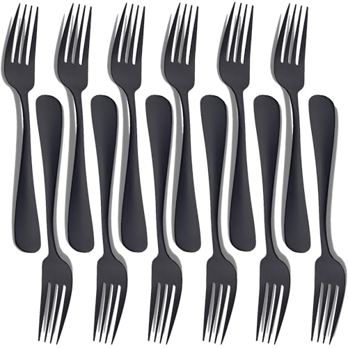 Seeshine Matte Black Stainless Steel Dinner Forks, Set of 12