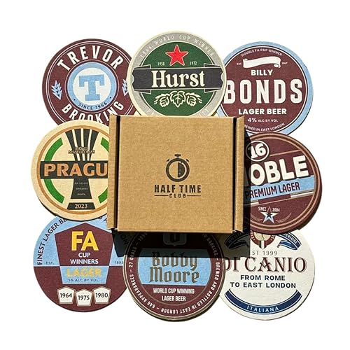Half Time Club WestHam Claret & Blue Football Beer Mat Coasters - Perfect for a Gift or Present for Any Fan (8-Pack)