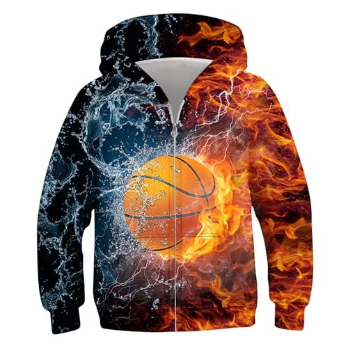 Idgreatim 6-14T Boys Zip Up Hoodies Kids 3D Graphic Hoody Sweatshirt Zipper Pullover with Pockets