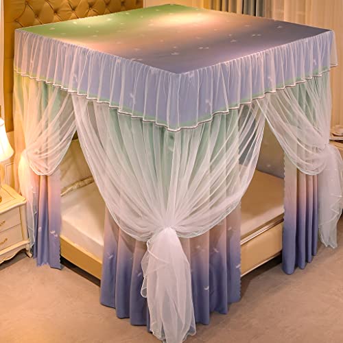 Romantisches, luxuriöses Moskitonetz mit 4 Eckpfosten und Nähten für Mädchen und Frauen, Betthimmel für Erwachsene, Hochzeit, Schlafzimmer, Kinderzimmer, Bettdekoration (Stitching