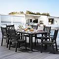 YEFU HIPS Patio Table Set: 7 Piece Outdoor Table and Chairs Dining Furniture Set with Umbrella Hole - Black Modern Plastic Dining Sets 6 Person for Uutside Deck with Metal Aluminum Frame