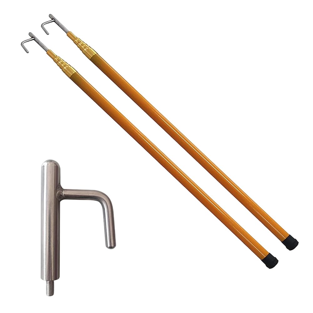 PA-DABAOO 2 Pack Multifunctional Cargo Retrieval Hook with Fiberglass Telescoping Pole, Extendable Pick Up Hook Poles & Water Rescue Rod,Swimming Pool Rescuing Gripping Tool,4M Yellow
