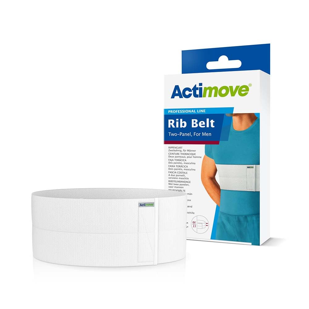 Actimove Professional Two-Panel Rib Belt For Men | Elastic Chest Wrap Belt for Sore, Bruised Cracked, Fractured or Dislocated Ribs Protection, Compression and Support, White, Small