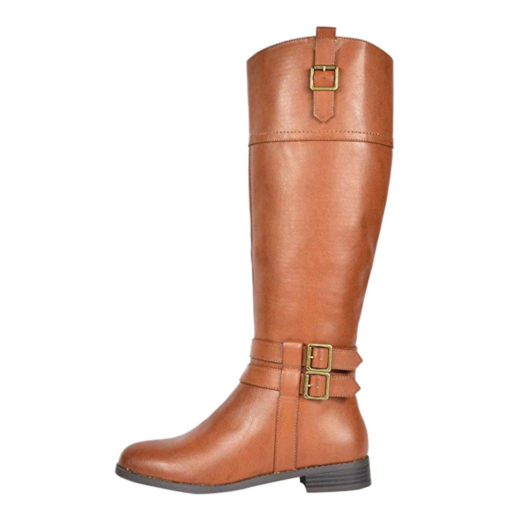 Stivaletti Vintage Stivali con Pelo Scarpe Donna Stivali Tacco Stivaletti Donna Stivali Donna Moda Slip-On in Pelle con Tacco Basso Scarpa sopra Il Ginocchio Cowboy Knight (40,Marrone)