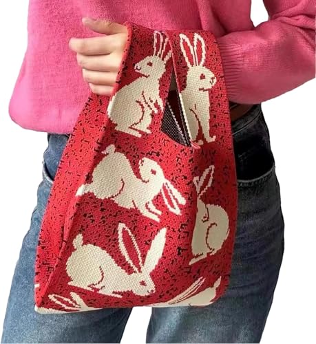 Image of Street27 Japanese Style Wrist Handbag for Women Knitted Handbag With Bow Decor Aesthetic Crochet Knit Tote Bag suitable for daily use, Shopping, Travel, Gift