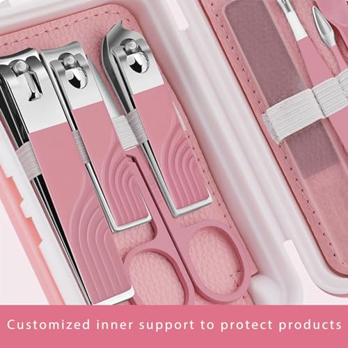 Glamne Nail Clippers for Women, 12cs Women's Grooming Kit, Multi-Purpose Manicure Pedicure Facial Tools Include Nail Clippers, Scissors, Tweezers with Mini Suitcase(Pink) - Image 7