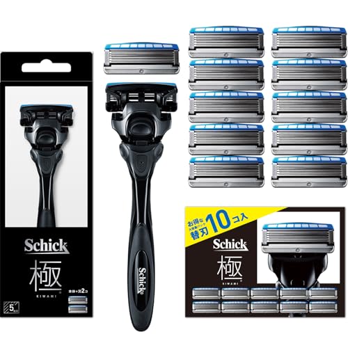 Schick(シック) 極 KIWAMI 5枚刃 ホルダー(刃付き+替刃1コ入) + 替刃(10コ入) 髭剃り カミソリ 【セット買い】（Amazon）