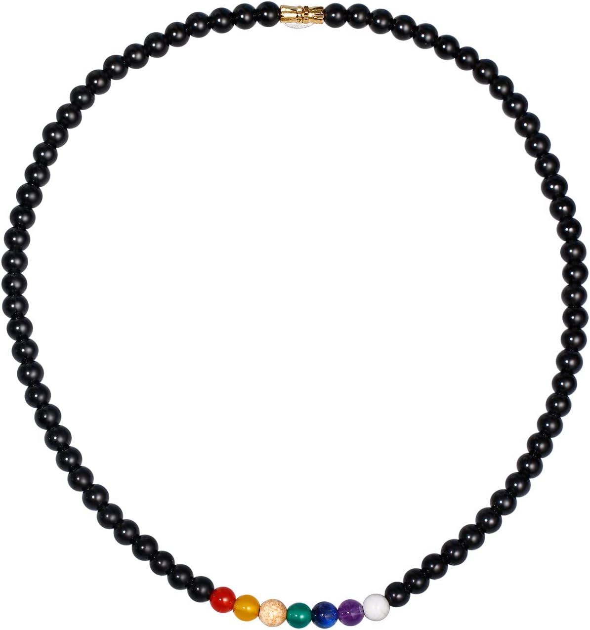 Reiki 7 Chakra Obsidian Beaded Necklace Protection Spiritual Crystals Meditation Yoga Necklaces for Women and Men Good Luck Jewelry