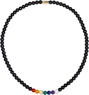 Reiki 7 Chakra Obsidian Beaded Necklace Protection Spiritual Crystals Meditation Yoga Necklaces for Women and Men Good Luck Jewelry