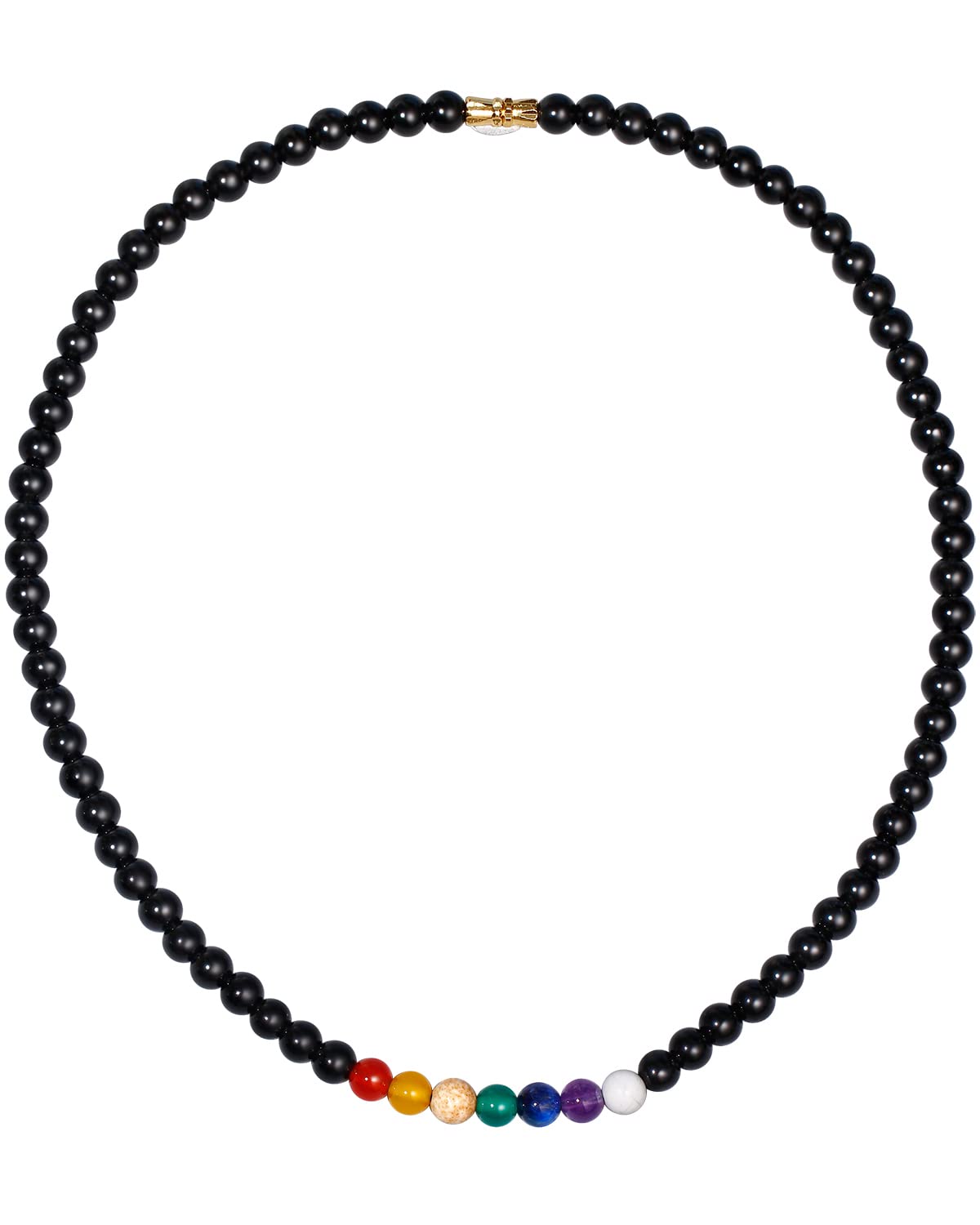 Lightock Black Obsidian Reiki 7 Chakra Beaded Strand Necklace for Women Good Luck Crystals Yoga Meditation Spiritual Birthday Gifts 18"