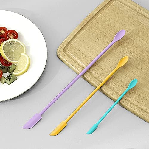 aupawdy 3 Pieces Mini Jar Scraper Silicone Spatula Set Double Heads Silicone Spatula with Spoon Multifunction Mini Spatula Lotion Stirrer