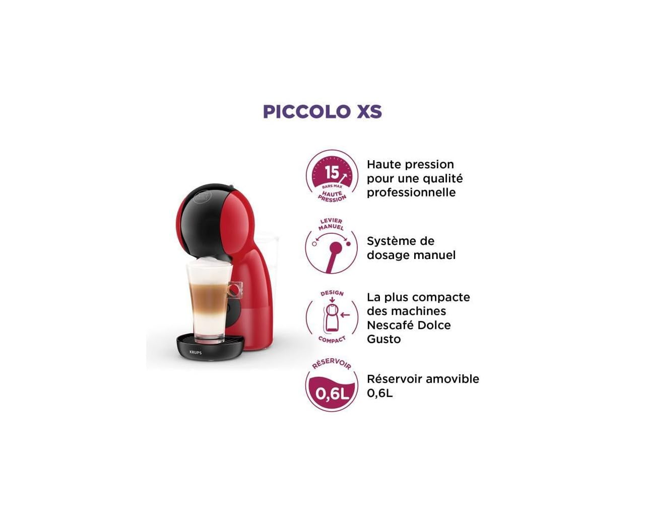 Machine a Cafe KRUPS Nescafé Dolce Gusto + 60 capsules de café lungo, Cafetiere multi-boissons, 15 bars, Piccolo XS YY5129FD