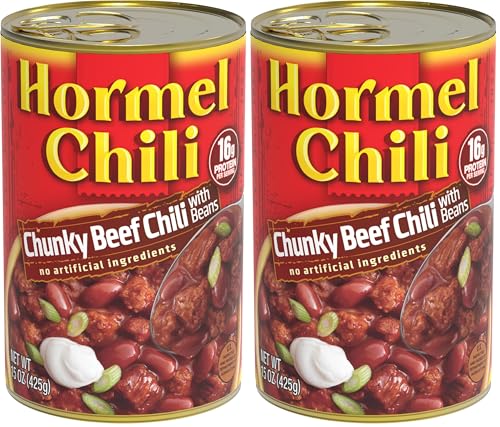 HORMEL Chili Chunky Beef Chili with Beans, No Artificial Ingredients, 15 Oz (Pack of 2)