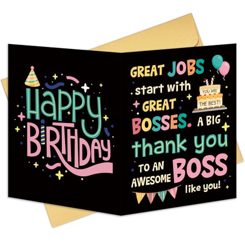 Qiliji ジャンボボス バースデーカード 彼に 彼女に 大きなバースデーカード ボスリーダーメンター用 男性または女性の上司への誕生日感謝ギフト 素晴らしい仕事は素晴らしい上司から始まる