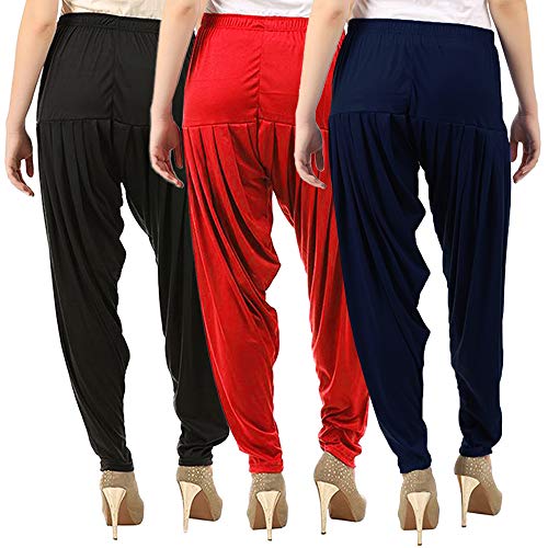 Image of Buy That Trendz Combo Offer (Pack of 3) Cotton Viscose Lycra Dhoti Patiyala Salwar Harem Bottoms Pants for Womens (White, Maroon, Black)