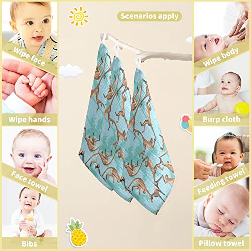 Image of vvfelixl Baby Washcloths Cotton Monkeys Jungle Baby Muslin Washcloths Soft Baby Face Towel for Newborn Infants Baby Wipes, 11.8 X 11.8 Inch, 3 Pack Blue