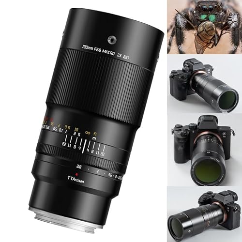 TTARTISAN Obiettivo F2.8 100 mm Macro 2X formato completo per fotocamere E-mount A7 A7M2 A7M3 A7M4 A7R A7RM2 A7RM3 A7RM5 A7S A7SM2 A7C A7C2 A7CR A1 A9 A9I A9III ZV-E1 e più.
