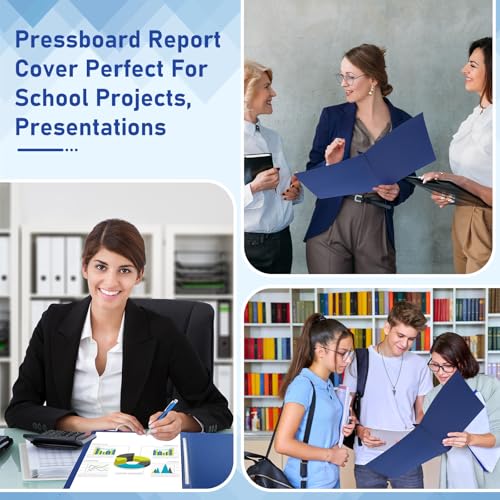 Resurhang 15 Pack 8. 5 x 11 Blue Pressboard Report Covers, Letter Size Paper Folders with Metal Prong Fastener, 3\'\' Capacity Glossy File Documents Presentation Binder Portfolios Holders